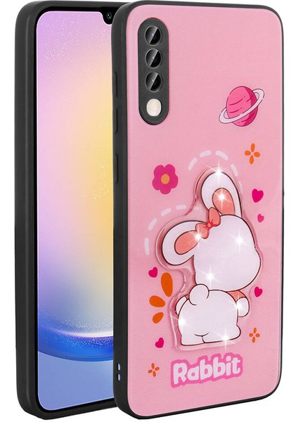 Galaxy A70 Kılıf Parlayan Kabartmalı Ikonik Figürlü Amas Silikon Kapak-Pembe