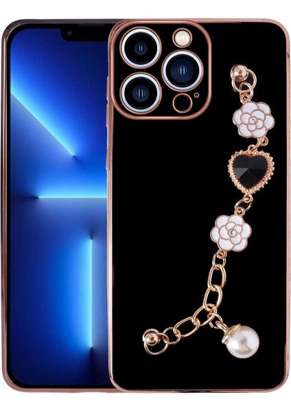 iPhone 12 Pro Max Uyumlu El Tutamaçlı Kamera Korumalı Taka Silikon Kapak-Siyah