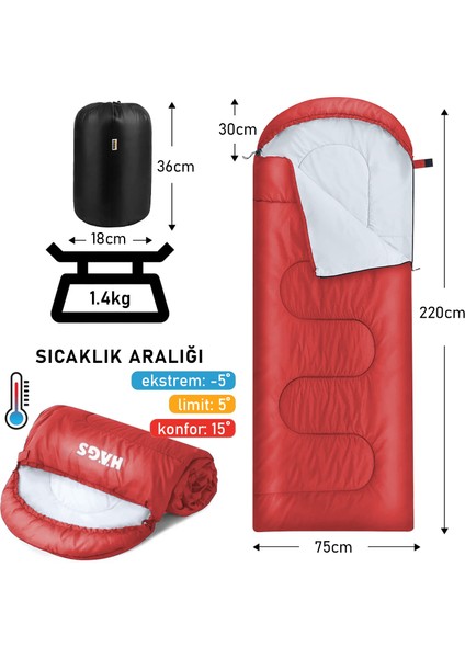 Uyku Tulumu, Yetişkinler, Çocuklar Için Kamp Uyku Tulumu, Yazlık, Kışlık Uyku Tulumu Kırmızı