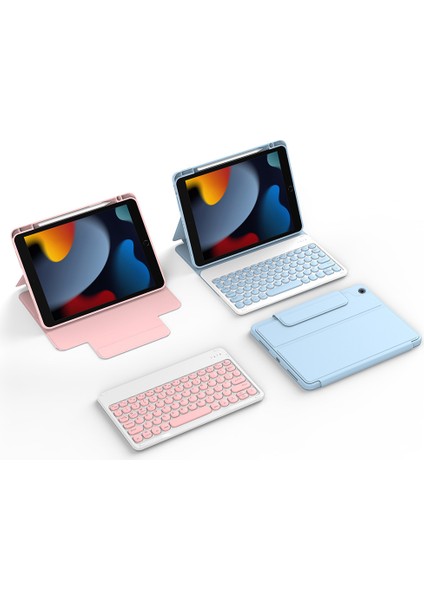 İpad 11 A16 2025 iPad 10.nesil 10.9inç Tablet Uyumlu Çanta Tip Kapaklı Gizli Kalem Koruma Bölmeli Manyetik Bluetoothlu Kablosuz Klavyeli Kılıf