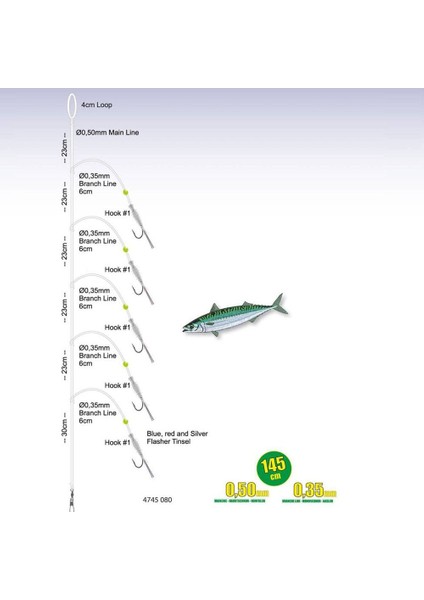 Shrimp Mackerel 5 Iğneli Hazır Takım Karides Yem No:1