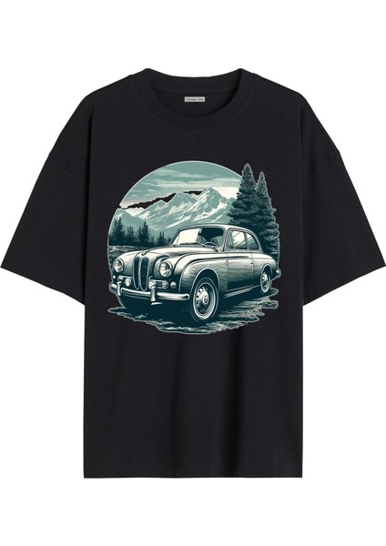Arabalı Tshirt Ön Baskılı T-Shirt Bisiklet Yaka Siyah Unisex Tişört ARABA37