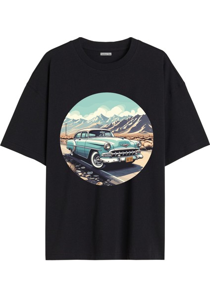 Arabalı Tshirt Ön Baskılı T-Shirt Bisiklet Yaka Siyah Unisex Tişört ARABA21