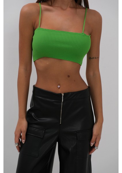 Ince Askılı Yeşil Crop Top fırsatları