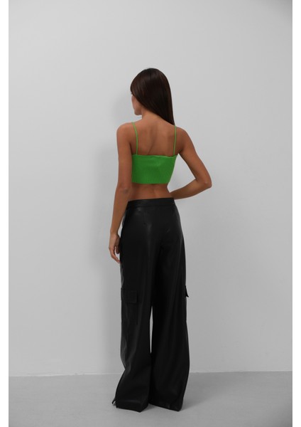 Ince Askılı Yeşil Crop Top indirimleri