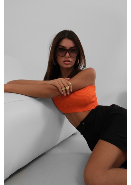 Ince Askılı Turuncu Crop Top modelleri