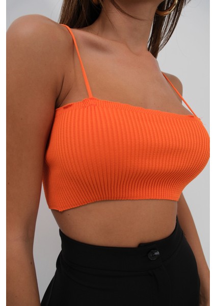 Ince Askılı Turuncu Crop Top indirimleri