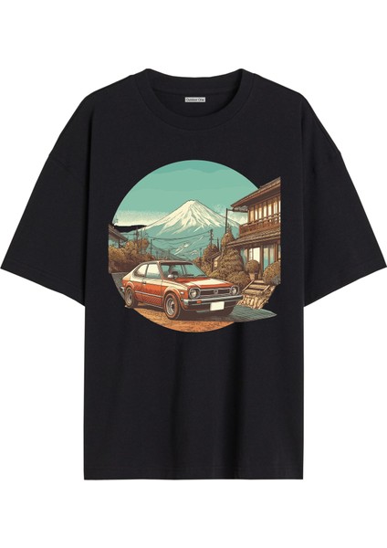 Arabalı Tshirt Ön Baskılı T-shirt Bisiklet Yaka Siyah Unisex Tişört Araba27