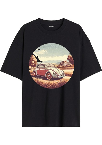 Arabalı Tshirt Ön Baskılı T-Shirt Bisiklet Yaka Siyah Unisex Tişört ARABA29