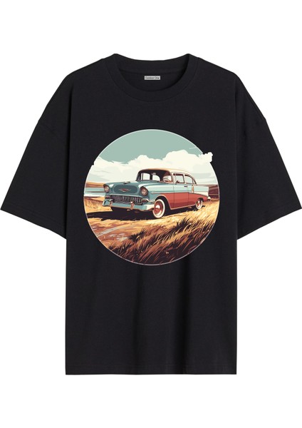 Arabalı Tshirt Ön Baskılı T-Shirt Bisiklet Yaka Siyah Unisex Tişört ARABA31