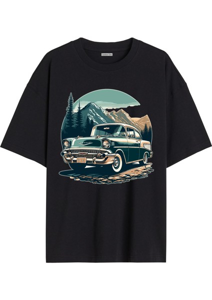 Arabalı Tshirt Ön Baskılı T-Shirt Bisiklet Yaka Siyah Unisex Tişört ARABA39