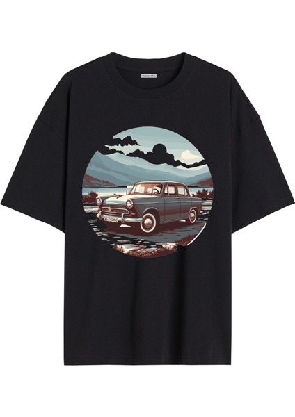 Arabalı Tshirt Ön Baskılı T-Shirt Bisiklet Yaka Siyah Unisex Tişört ARABA24