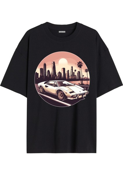 Arabalı Tshirt Ön Baskılı T-Shirt Bisiklet Yaka Siyah Unisex Tişört ARABA42
