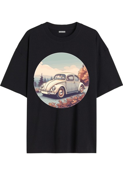 Arabalı Tshirt Ön Baskılı T-Shirt Bisiklet Yaka Siyah Unisex Tişört ARABA34