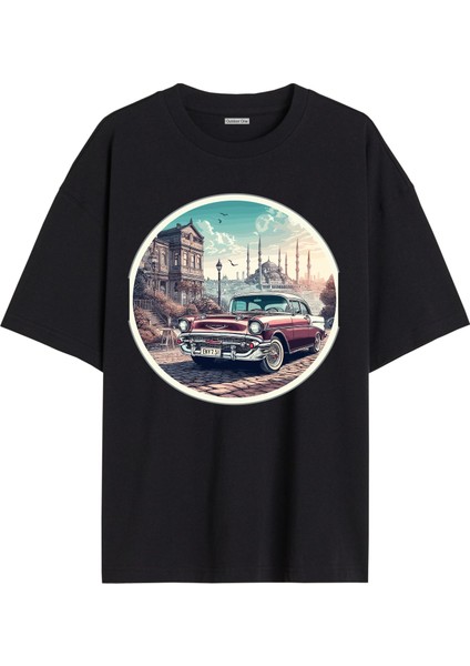 Arabalı Tshirt Ön Baskılı T-Shirt Bisiklet Yaka Siyah Unisex Tişört ARABA36