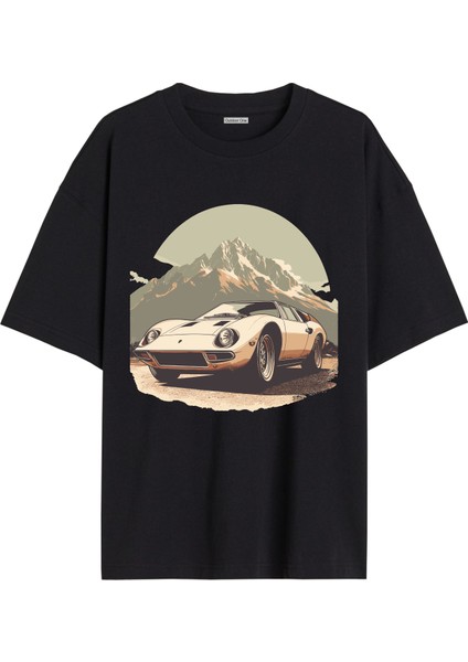Arabalı Tshirt Ön Baskılı T-Shirt Bisiklet Yaka Siyah Unisex Tişört ARABA23
