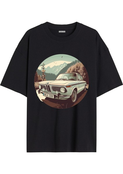 Arabalı Tshirt Ön Baskılı T-Shirt Bisiklet Yaka Siyah Unisex Tişört ARABA10