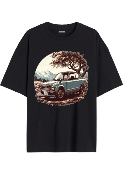 Arabalı Tshirt Ön Baskılı T-Shirt Bisiklet Yaka Siyah Unisex Tişört ARABA45