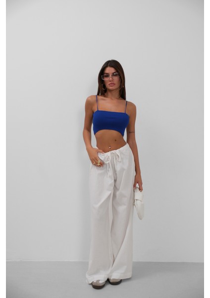 Ince Askılı Saks Crop Top