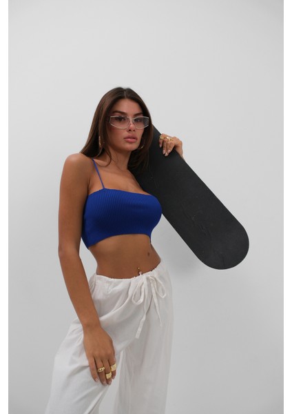 Ince Askılı Saks Crop Top modelleri