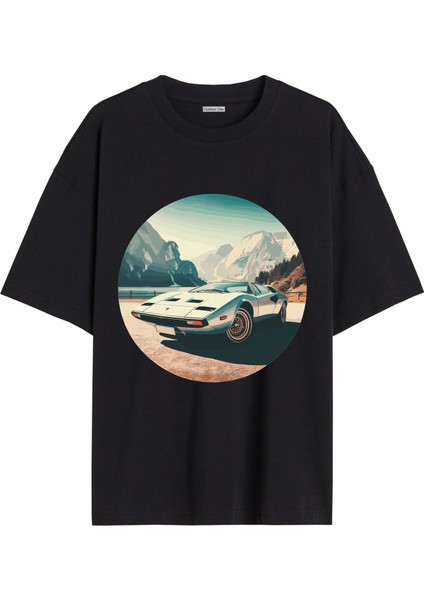 Arabalı Tshirt Ön Baskılı T-Shirt Bisiklet Yaka Siyah Unisex Tişört ARABA26