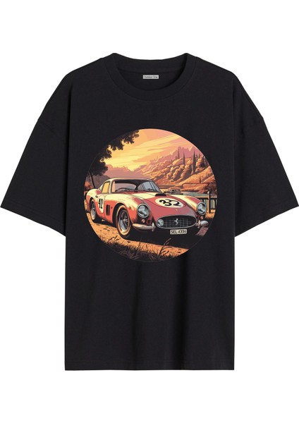 Arabalı Tshirt Ön Baskılı T-Shirt Bisiklet Yaka Siyah Unisex Tişört ARABA17