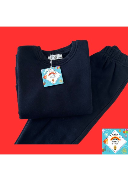 Basic 3 Iplik Şardonlu Unisex Koyu Lacivert Bebek Eşofman Takımı