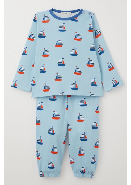 Erkek Çocuk Pijama Yelken Desenli 1-3 Yaş, Açık Mavi