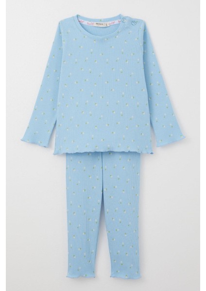 Kız Bebek Pijama Takımı Papatya Desenli 9 Ay-3 Yaş, Açık Mavi