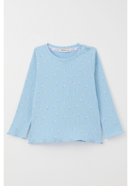 Kız Bebek Pijama Takımı Papatya Desenli 9 Ay-3 Yaş, Açık Mavi