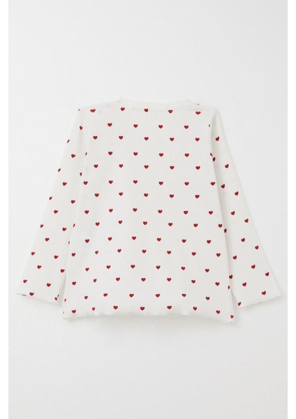 Kız Bebek Pijama Takımı Kalp Desenli 9 Ay-3 Yaş, Ekru