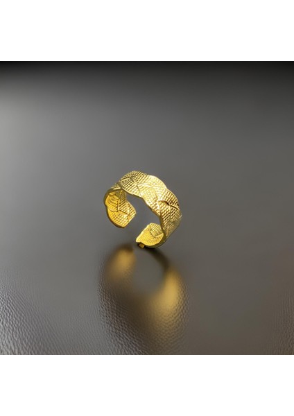 Gold Renk Arkası Açık 316 L Çelik Yüzük