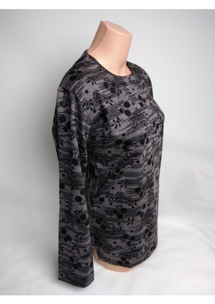 Kadın Kahverengi Desenli Bisiklet Yaka Uzun Kollu Yanları Yırtmaçlı Mevsimlik Lizy Anne Penye Tişört fiyatları