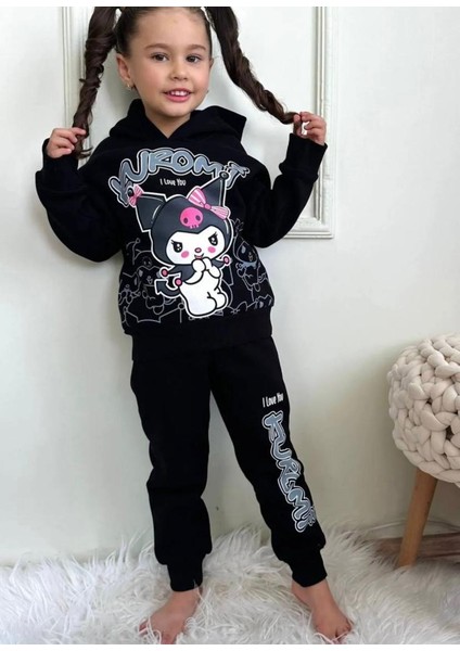 Kız Çocuk Siyah Üç Iplik Şardonlu Alt Üst Takım