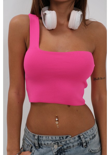Tek Omuz Crop Fuşya Bluz fırsatları