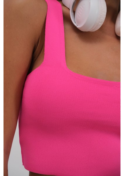 Tek Omuz Crop Fuşya Bluz indirimleri