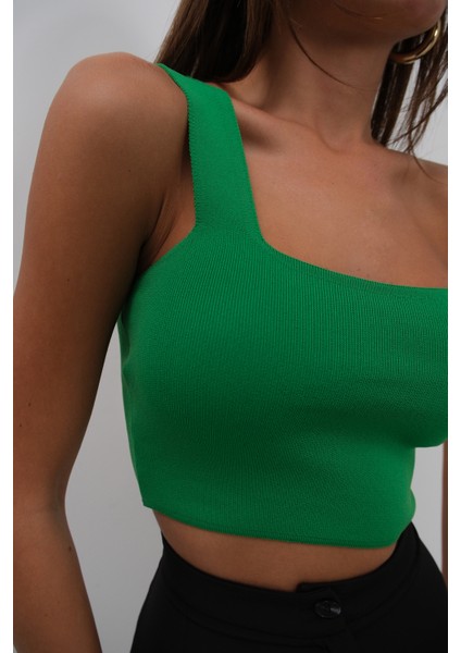Tek Omuz Crop Yeşil Bluz indirimleri