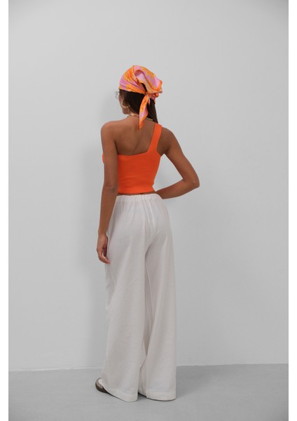 Tek Omuz Crop Turuncu Bluz