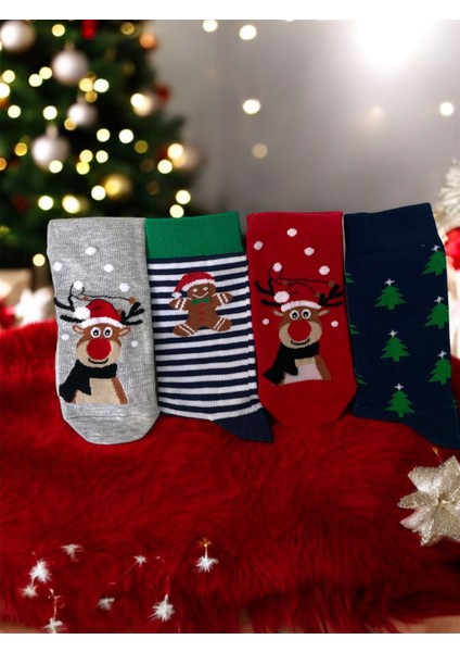 4 Adet Noel Desenli Çorap