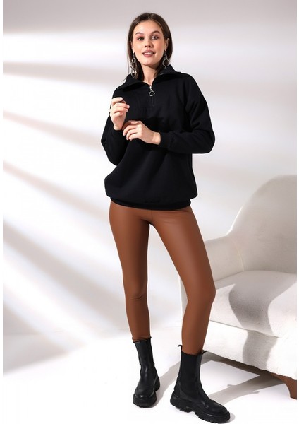 Klesa Kadın 2 Iplik Şardonlu Yarım Fermuarlı Sweatshirt