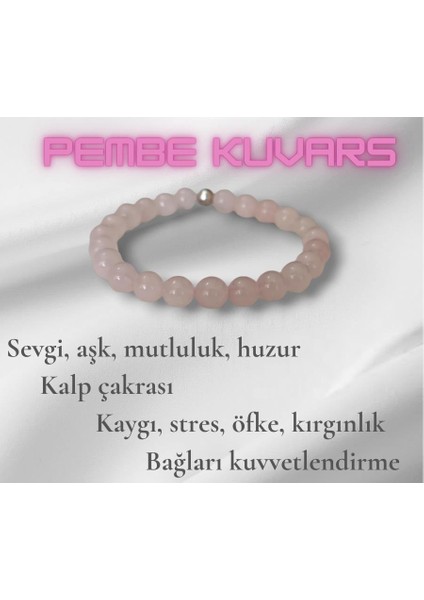 Pembe Kuvars Doğal Taşlı Bileklik 8 mm