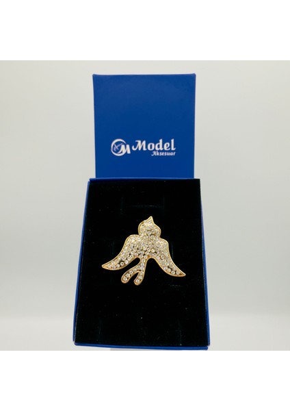 Kuş Kristal Taşlı Gold Broş fiyatları