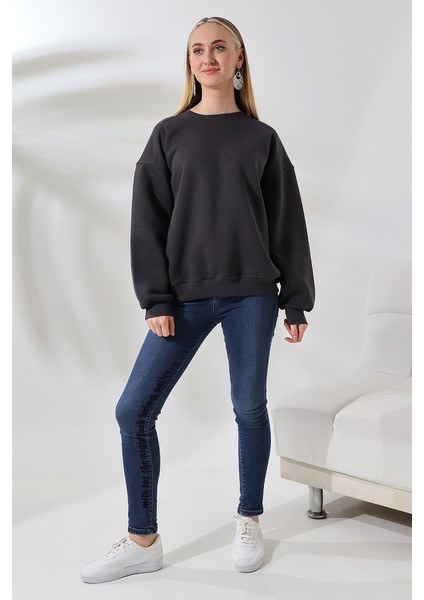 Kadın 3 Iplik Şardonlu Oversize Sweatshirt