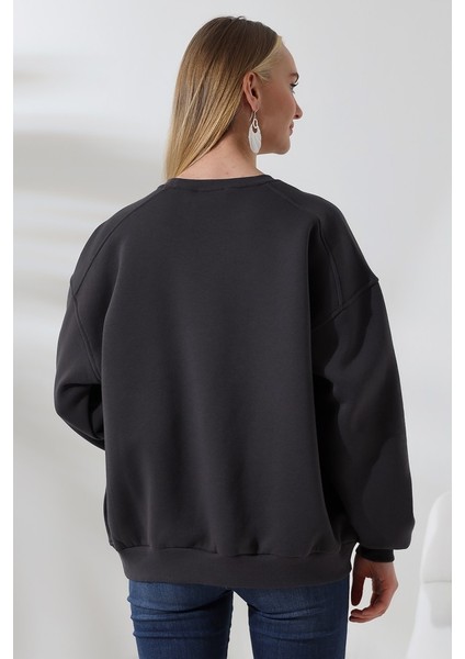 Kadın 3 Iplik Şardonlu Oversize Sweatshirt modelleri