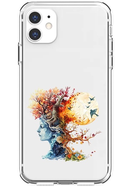 Apple Iphone 11 Uyumlu Ağaç Kadın Desenli Silikon Kılıf
