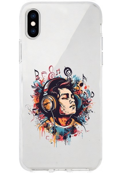 Apple Iphone X-Xs Uyumlu Müzik Dinleyici Desenli Silikon Kılıf