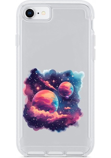Apple Iphone 8 Uyumlu Renkli Gezegenler Desenli Silikon Kılıf