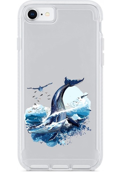 Apple Iphone 8 Uyumlu Mavi Balina Desenli Silikon Kılıf