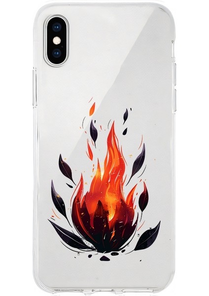 Apple Iphone X-Xs Uyumlu Ateş Alevi Desenli Silikon Kılıf