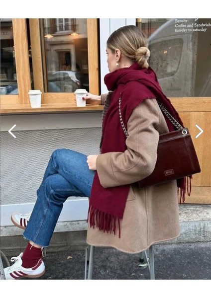 Ithal Puffy Yumuşak Dokulu Bej Atkı Şal Omuz Şalı